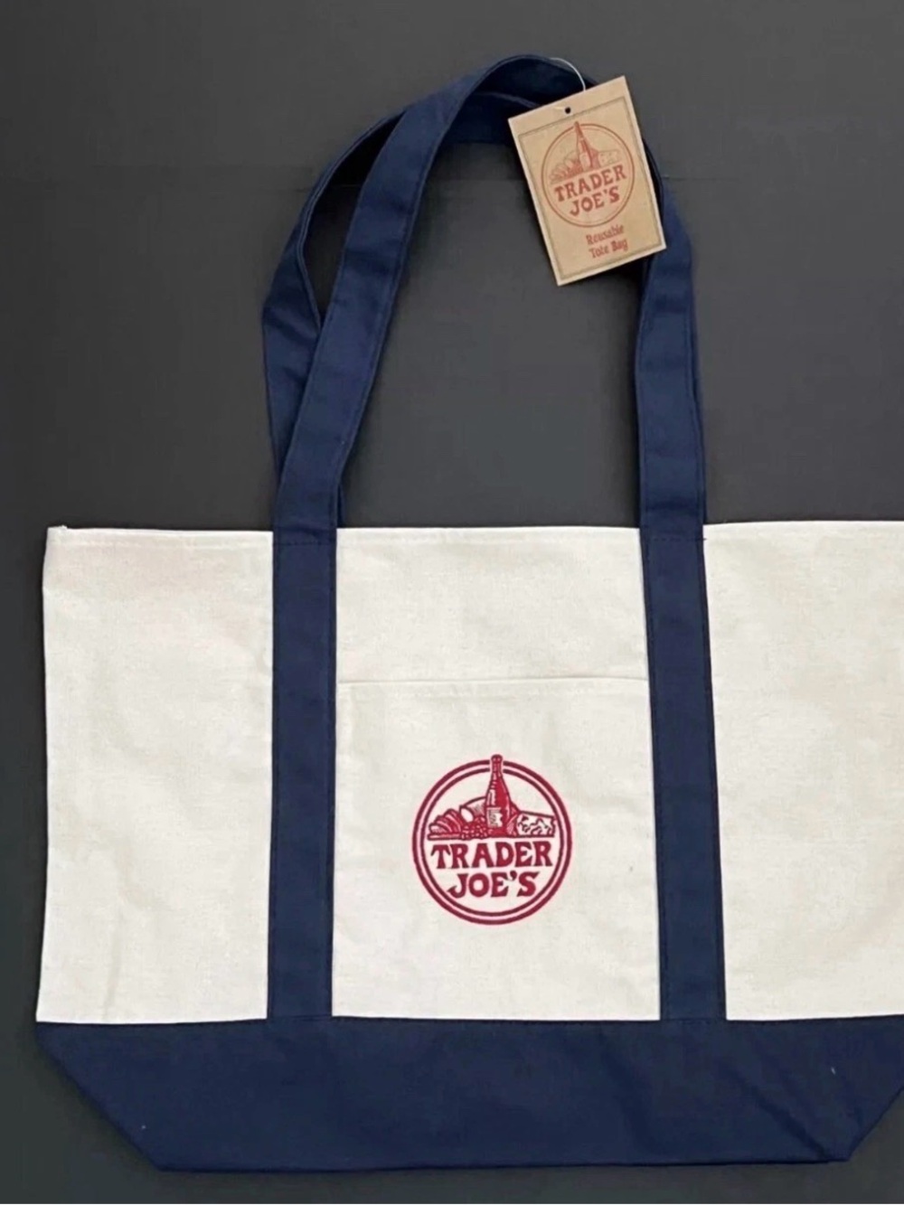 Trader Joe’s Tote Bag Navy & Cream Canvas Tote Bag